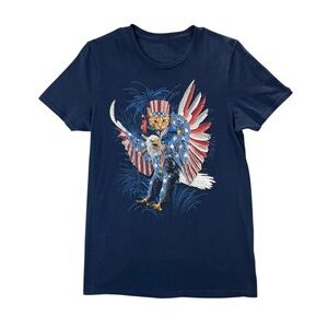 Men's Navy Graphic Short Sleeve Tee - Patriotic Cat and Eagle